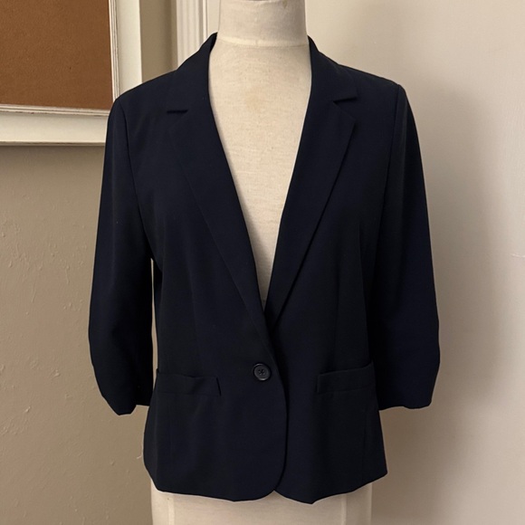 Tops - Navy Blazer with Ruched Sleeves